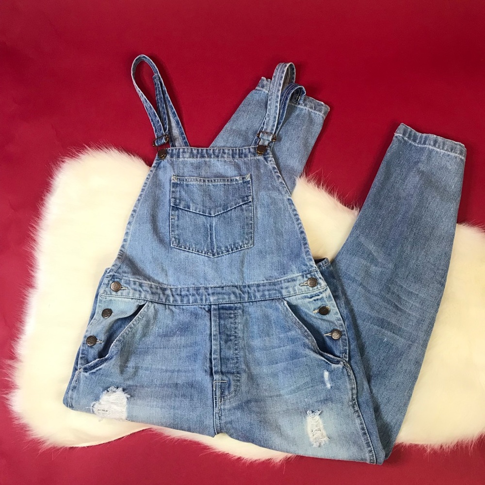 Zara Basic Distressed Light Wash Overalls